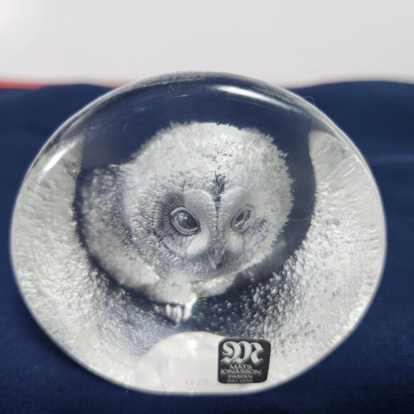 Mats Jonasson Lead Crystal Owl Paperweight Signature Collection Made in Sweden - Picture 4 of 12